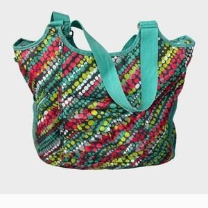 Thirty-One All Pro-Tote Grafitti Dot "I Work Out" Monogram Gym Bag Pockets